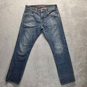 American Eagle Jeans Mens 32X32 Blue Slim Straight Mid Rise Distressed Denim